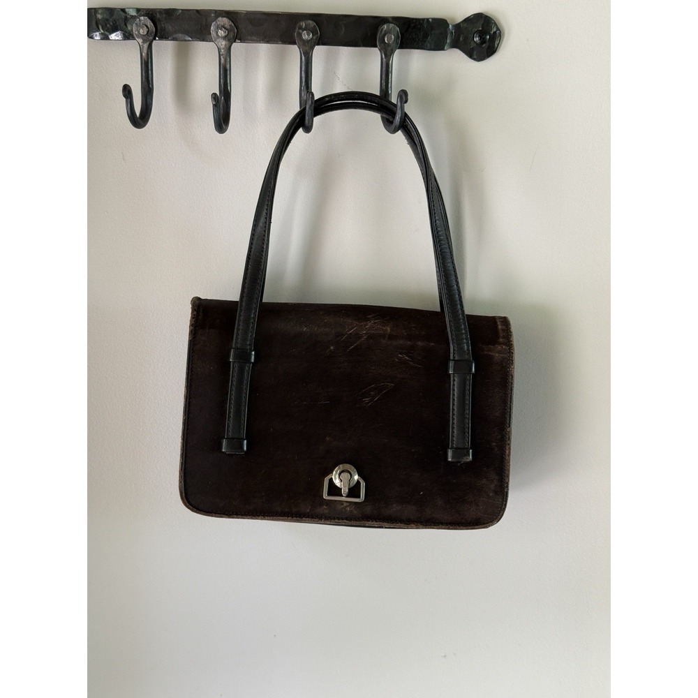 VTG  MCM Chocolate Brown Pony Hair Calf Hair Structured Handbag Accordion Gusset